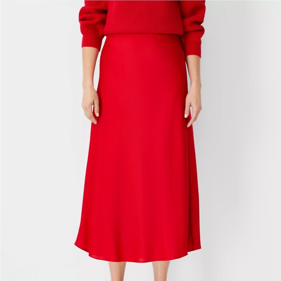 Ann Taylor Dresses & Skirts - Ann Taylor Red Bias Midi Slip Skirt
